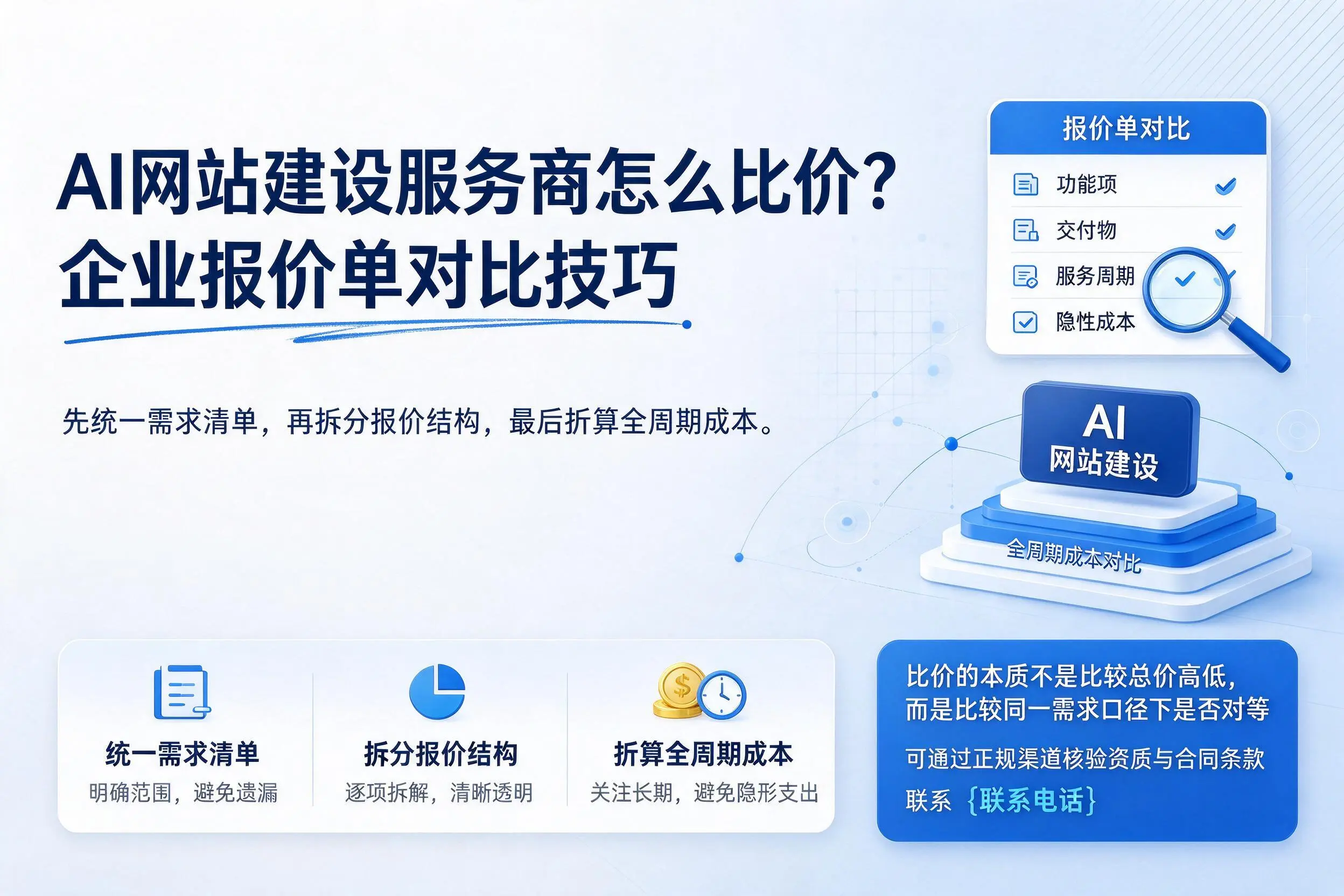 AI网站建设服务商怎么比价？成都企业报价单对比技巧