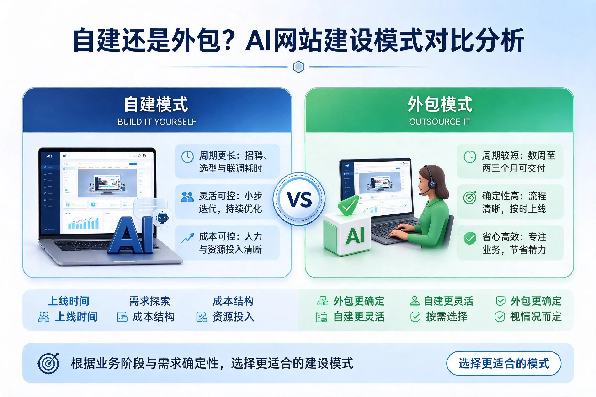 自建还是外包?成都AI网站建设模式对比分析