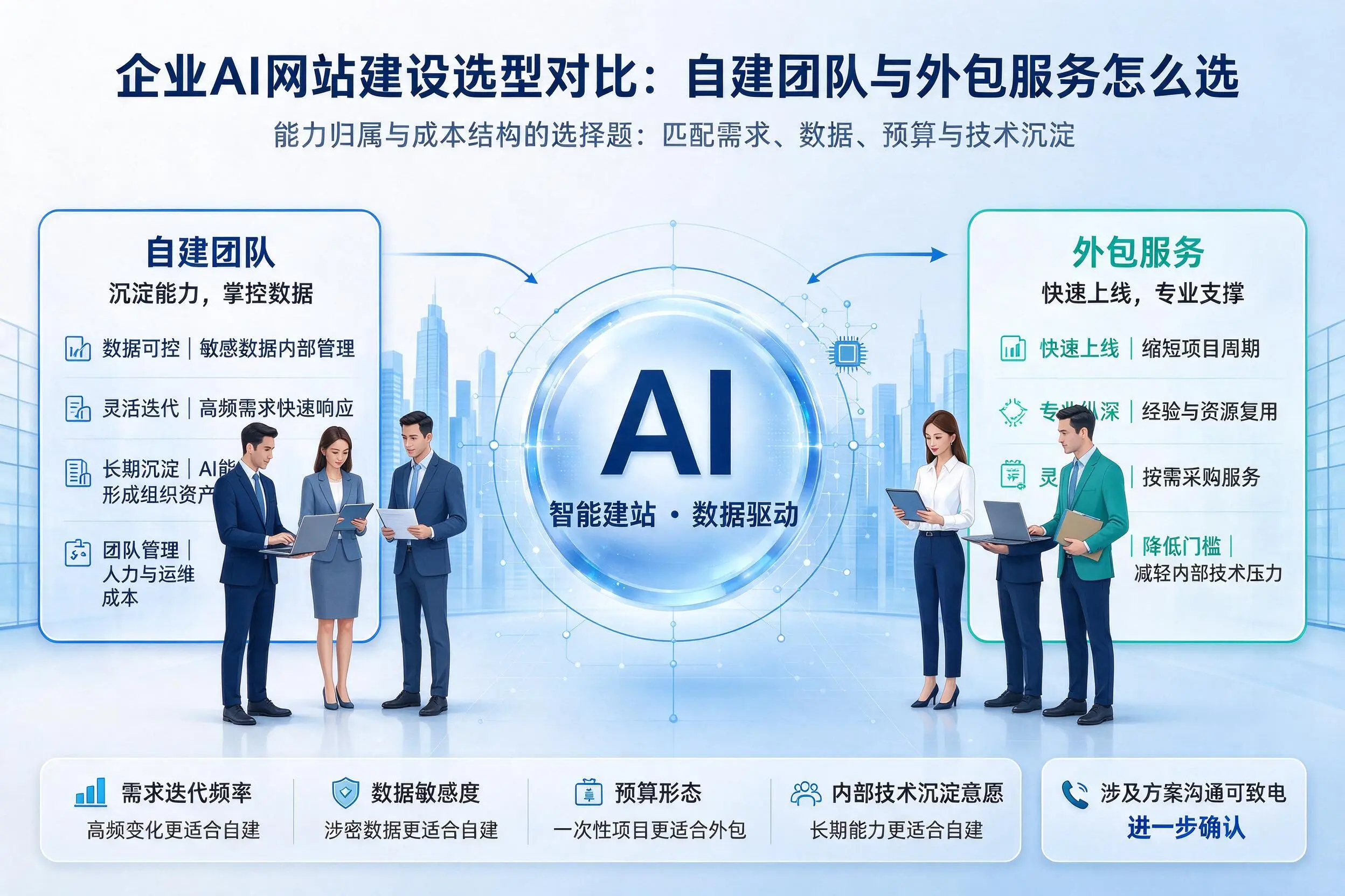 成都企业AI网站建设选型对比:自建团队与外包服务怎么选